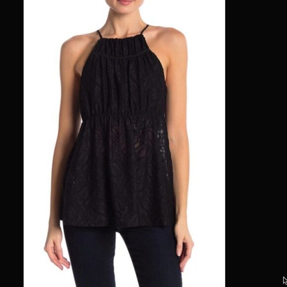 BCBGMAXAZRIA Lace Halter Top Blouse Womens Medium Black NEW - Picture 1 of 6